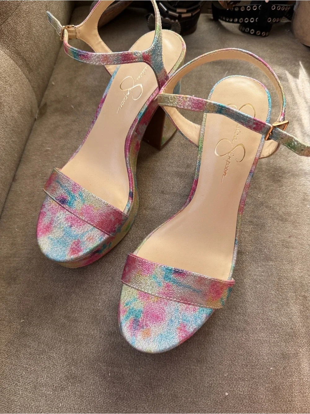 Platform Ankle-Strap Sandal in Multicolor rainbow glitter sparkleTie-Dye